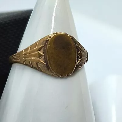 Antique Brass Signet Ring Victorian Old Tarnish Size 7.5 • $35