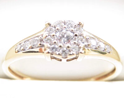 $0.99 • Buy Genuine 0.50ct Diamond Cluster Ring 9K Yellow Gold