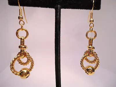 Vtg Nos Gold Tone Tassel Hoop Pierced Earrings • $1.50