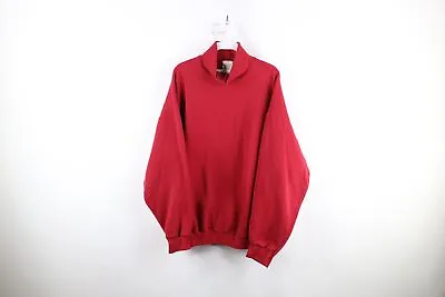Vintage 90s Streetwear Mens XL Distressed Blank Turtleneck Sweatshirt Red USA • $44.95