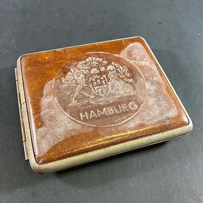 Vintage Are Deco Hamburg Leather Coat Of Arms Cigarette Deco Case Box Antique • $125