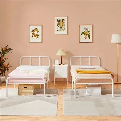 3ft Single Metal Bed Frame With High Headboard Strong Iron Platform Bed White • £44.99