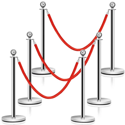 £129.99 • Buy 6 Polished Steel Queue Rope Barrier Posts Stands Crowd Control Stanchion 1.5M