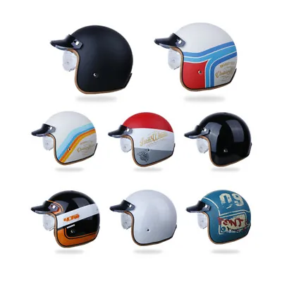 Vintage Open Face Motorcycle Helmet DOT Approved Integrated Sun Visor Cafe Racer • $205.56