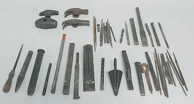Lot Of Vintage Hand Tools - Chisels Punches Files Hammer Heads Bits Etc • $16