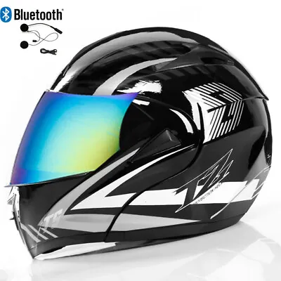 DOT Flip Up Modular Helmets Bluetooth Off Road ATV Dual Lens Full Face Helmet • $86.55