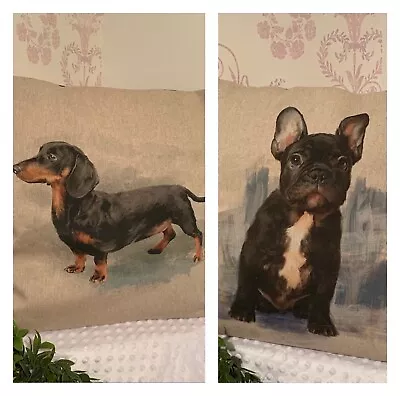 £10 • Buy Watercolour Effect Animal Linen Cushion Covers Dachshund/French Bulldog 18x18inc