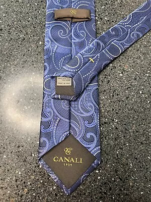 Canali 1934 Made In Italy Blue Black White Paisley Silk Mens Tie 3.25 Inch Width • $39.99