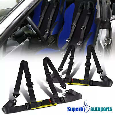 Pair Black Racing Seat Belts 4 Point 4PT Safety Harness • $35.13