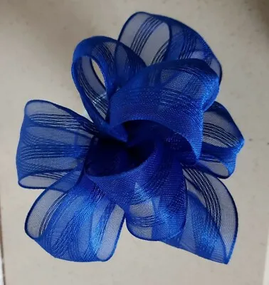 £1 • Buy Navy Blue Striped Organza Ribbon * Wired Edge * Wreath Bow 1.5  