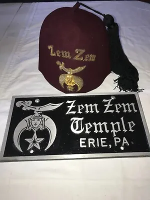 2 ZEM ZEM Hornets MASONIC SHRINER TEMPLE Erie PA FEZ Hat & LICENSE PLATE Car Tag • $80