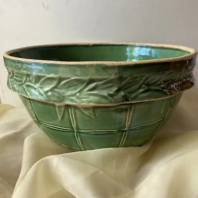 McCoy Pottery Green Glaze Checkerboard Vine Mixing Bowl ~9.25 X 5.5” Yellow Ware • $139