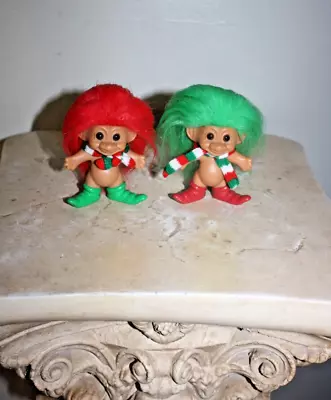 Pair RUSS 3  Troll Dolls - Merry Little Ones - Christmas Red Hair & Green Hair • $25