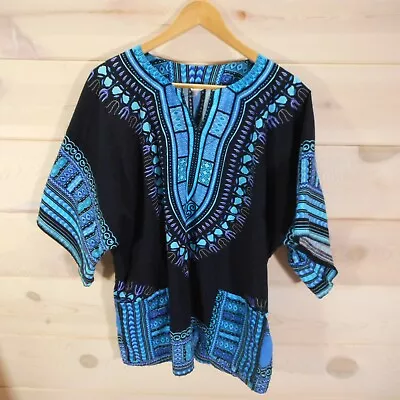 Dashiki Women Caftan Boho Top Shirt Two Pockets Sz M Relaxed Fit Chest 52  • £14.45