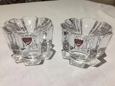 ORREFORS Crystal  Corona  Candle Holders Sweden Art Glass Signed. • $45