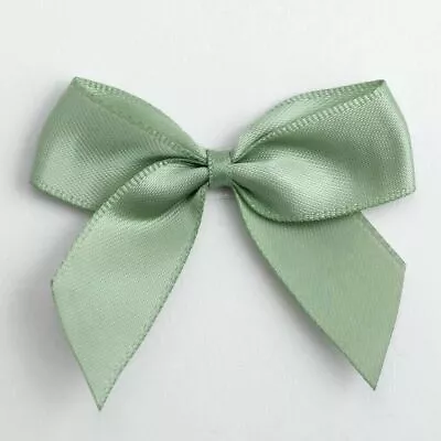 5cm Green Satin Bows Stick On Self Adhesive Pre Tied Bow Ribbon Sage Greens • £3.99