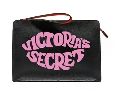 VICTORIA SECRET- Just Add Lipstick - Black / Pink Makeup Bag-Clutch-Zipper-NWT • $21.37