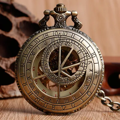 Retro Constellation Handwind Mechanical Pocket Watch For Men Women Half Hunter • £16.12