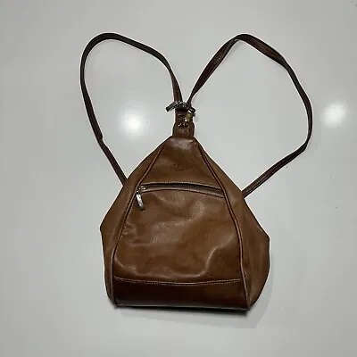 Crudo Backpack Crossbody Bag Zip 2 Pockets Leather Brown Vintage • $16.04