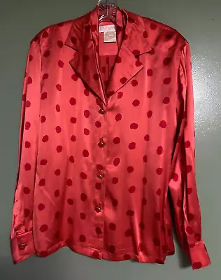 Escada Vintage Silk Blouse In Orange Large Polka Dot Print Shawl Collar 34 10-12 • $88.98