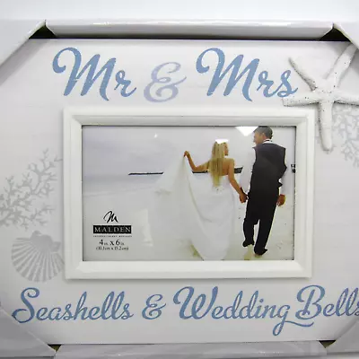 Mr & Mrs Wedding Picture Frame Beach Destination Seashells Bells Gift NEW Malden • $17.99