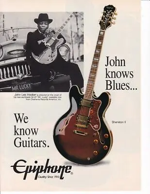 Rare 1993 Epiphone Sheraton II Guitar Ad/ John Lee Hooker 1953 Buick • $9.95