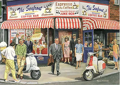 Lambretta Vespa Scooter Seafront Coffee Bar At Brighton Motoring Greeting Card  • £2.98