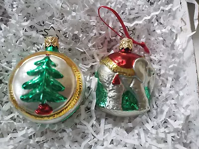 Lot 2 -Vintage Christmas INGE Ornaments Blown Glass. Circus Elephant And Tree • $14.99