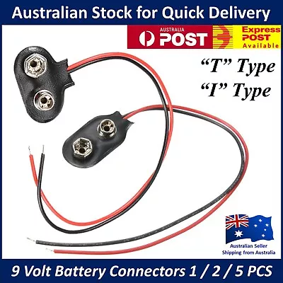 9v Battery Clip Snap Connector / Holder - T Type & I Type - 9 Volt 5 / 2 / 1 Pc • $2.45