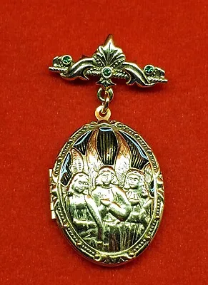 VATICAN LIBRARY COLLECTION LOCKET Green & Gold BAR PIN Oval Photo HTF DESIGN • $39.99