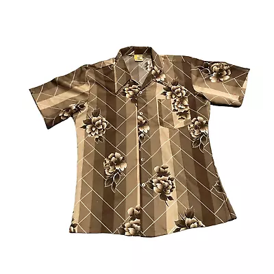 Paul Howard California Vintage Hawaiian Shirt Medium Short Sleeve Brown Floral • $65.99
