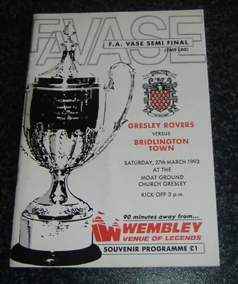 Gresley Rovers V Bridlington Town 1992/93 - FA Vase Semi Final • £1.80