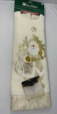 Vintage NOS Trim A Home Christmas Tree Skirt Cream Gold Santa Stars • $10