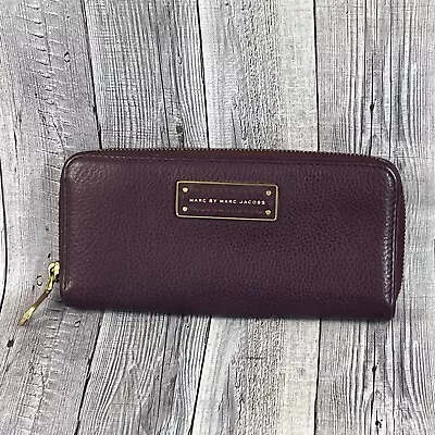 Marc By Marc Jacobs Wallet Purple Burgundy Pebbled Leather Classic Zip Around • $68.80