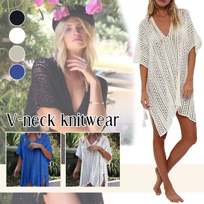 Women Summer Bikini Cover Up Hollow Crochet Beach Dress Swimwear Kaftan Sundress • $29.97