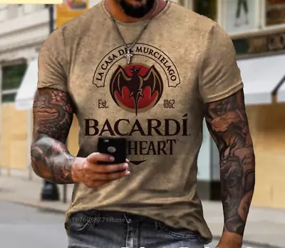 Gold Men Bacardi Rum Pattern T Shirt Vintage Short Sleeve Tees 3D Print • £18.12