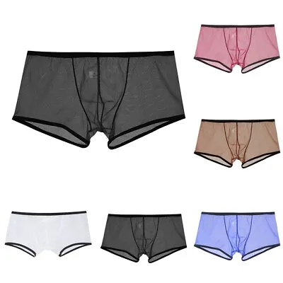 £4.18 • Buy Sexy Men Briefs Sheer See Through Boxer Mesh Underwear Shorts Trunks Underpants
