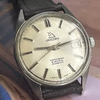 Unicorn Amphibian 21 Jewels Mens Manual Wind Vintage Watch Previously Rolex • $200