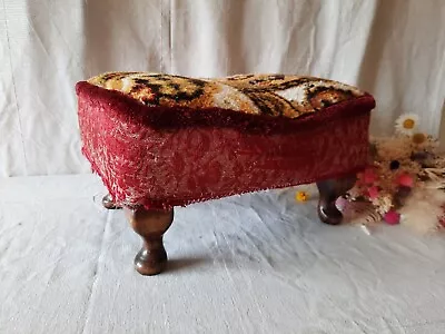 Vintage Sherborne Foot Stool/Seat-Queen Anne Style Legs-Brown Carpet Top Cover • £19.99