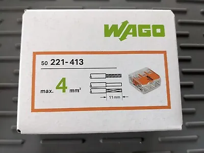 WAGO - 221-413 - Box Of 50 X Compact Lever Splicing Connector 4mm² - 3 Way • £12