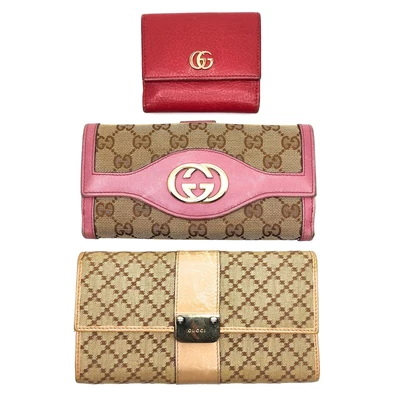 $46 • Buy Gucci Wallet 3 Pieces Set Long Wallet  Leather Canvas Browns Leather 3601688