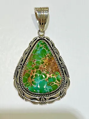 Native American Sterling Silver Navajo Handmade Royston Turquoise Pendant • $889