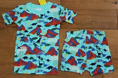 NEW Hanna Andersson DINOSAUR PAJAMAS Sz 3 90 Boys Organic Blue Short Johns PJs • $25.45