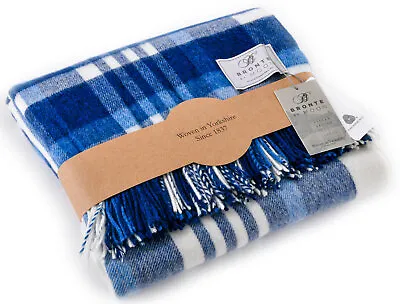 £77.99 • Buy Bronte Lulworth Harbour Blue & Cream Soft Merino Lambswool Wool Blanket Throw