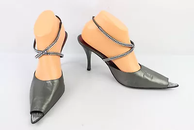 Court Shoes MAGRIT All Leather Grey Steel And Rhinestones T 415 Mint • £27.60