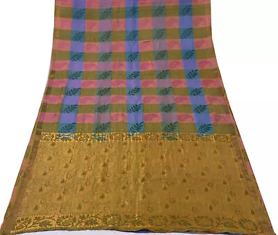 Sushila Vintage Multi Color Saree Pure Silk All Over Woven Floral Sari Fabric • $32.99