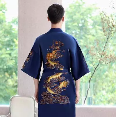 Japanese Mens Satin Dragon Kimono-Silk Bathrobe Pajamas Sleepwear Gown Bath Robe • $18.90