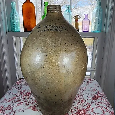 Rare Antique Salt Glazed Stoneware  GOODALE * INCISED ANCHOR * HARTFORD CT   Jug • $399