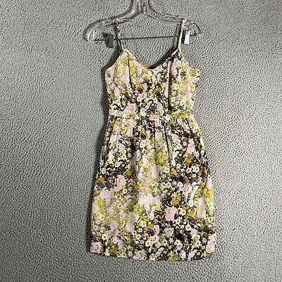 MadewellMini Dress 0 Sungarden Silk Yellow Floral Spagetti Straps V Neck • $10.33