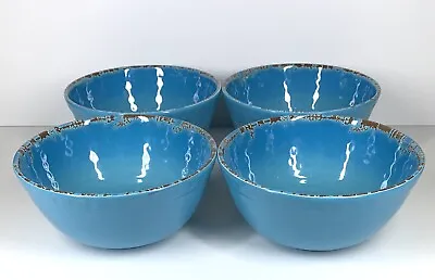 Williams Sonoma Rustic Outdoor Melamine Bowl 7  Set Of  4 Turquoise Excellent! • £57.76